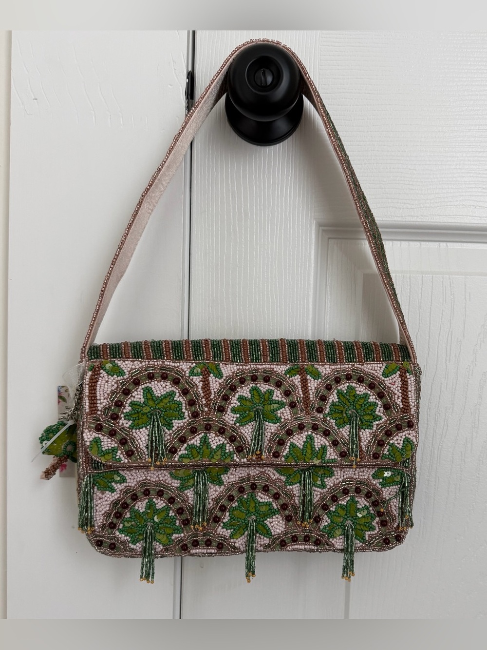 Beaded Palm Motif Shoulder Bag